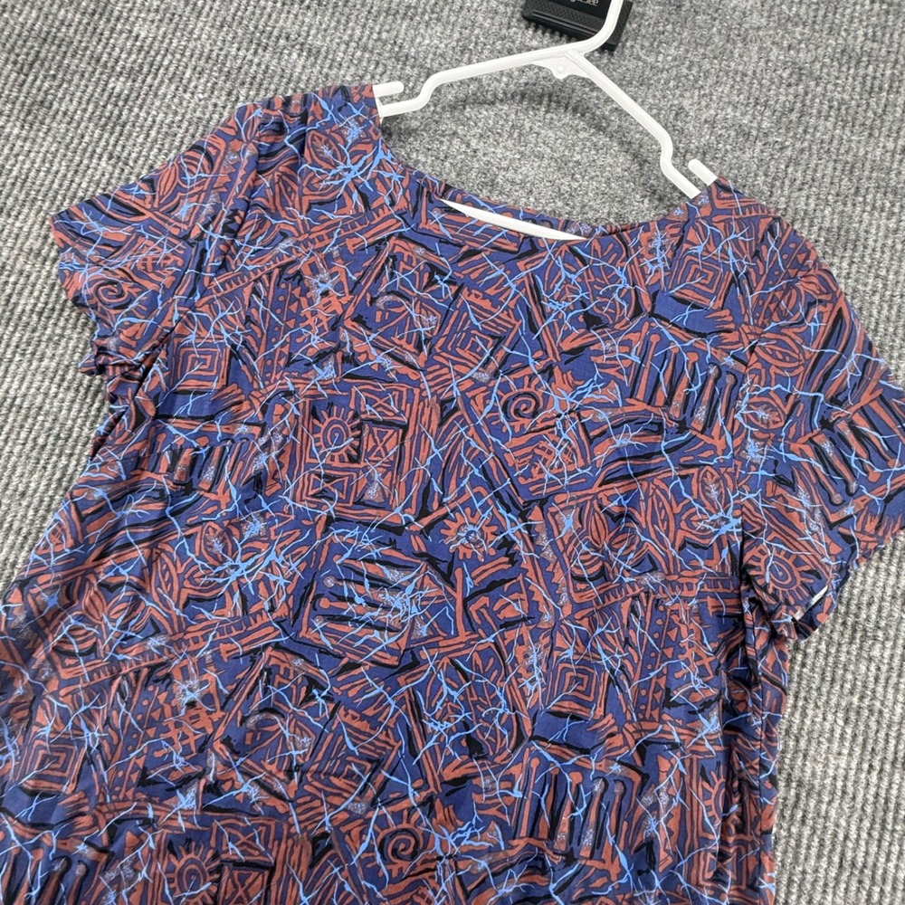 Vintage Hilo Hattie Shift Dress Womens 14 Blue Geometric Tribal Hawaii Excellent